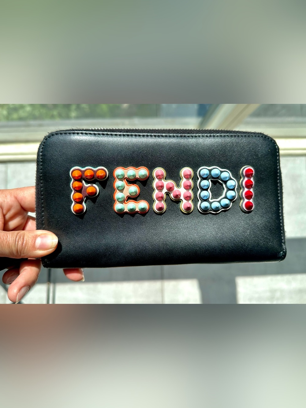 Fendi Vitello Liberty Fun Fair Studded Zip-Around Wallet